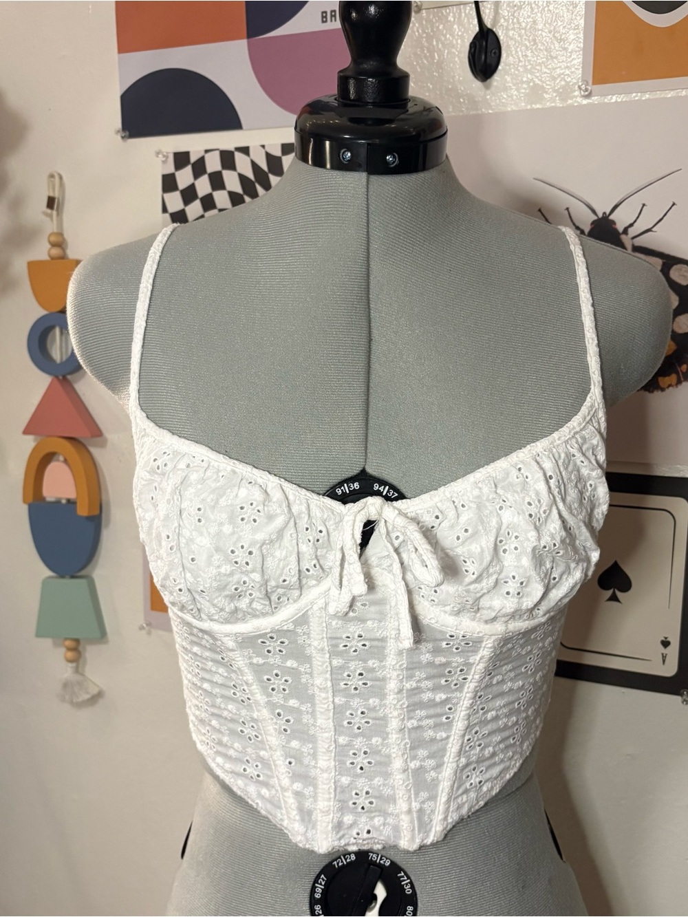 Out From Under White Eyelet Corset Bustier Crop Top Size S